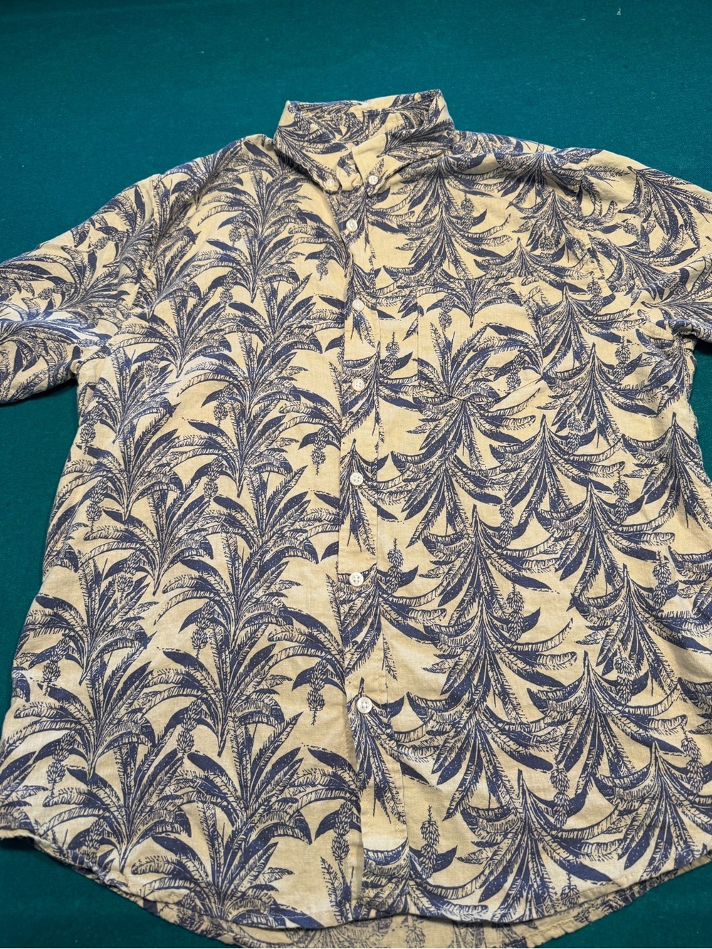 Magaschoni Men's Cream Shirt with Navy Palm Print